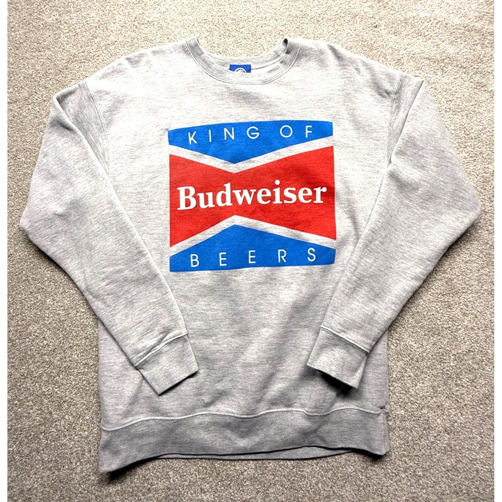 Budweiser King of Beers Graphic Sweatshirt Grey Crewneck Casual Pullover Top‎ M